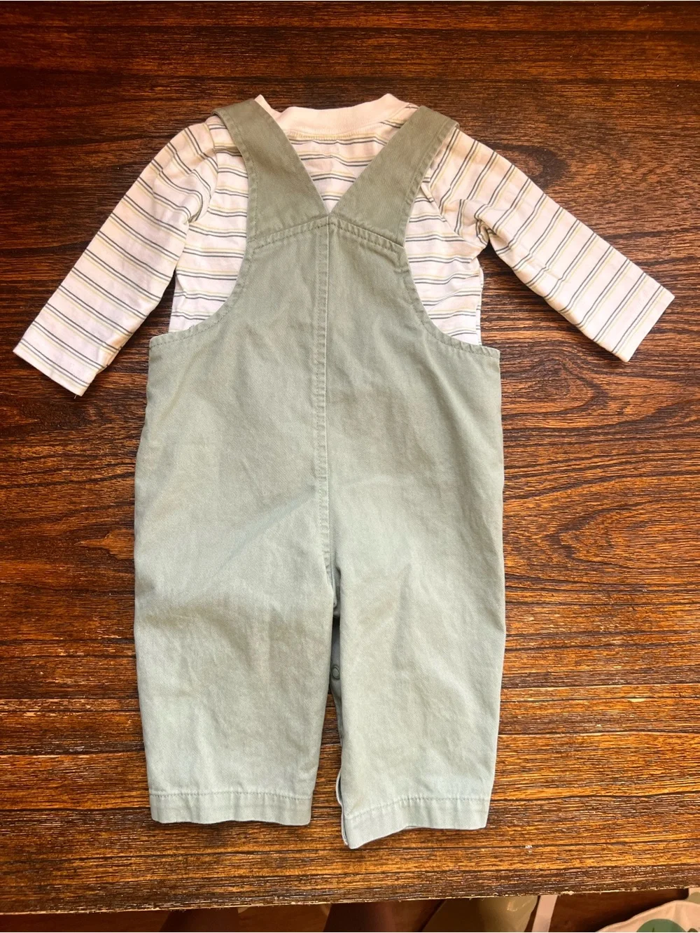 Sage Green Baby Overalls with Bear Patch